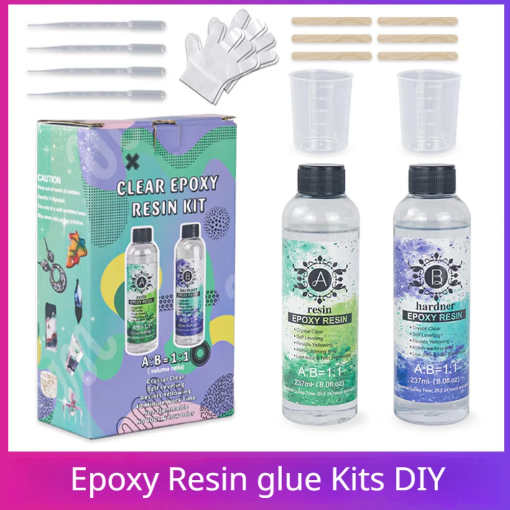 

Epoxy Resin Glue Kits DIY Material 1:1 AB Transparent Jewelry Resin Glue Crystal Drip Glue High Adhesive Mold Making Supplies