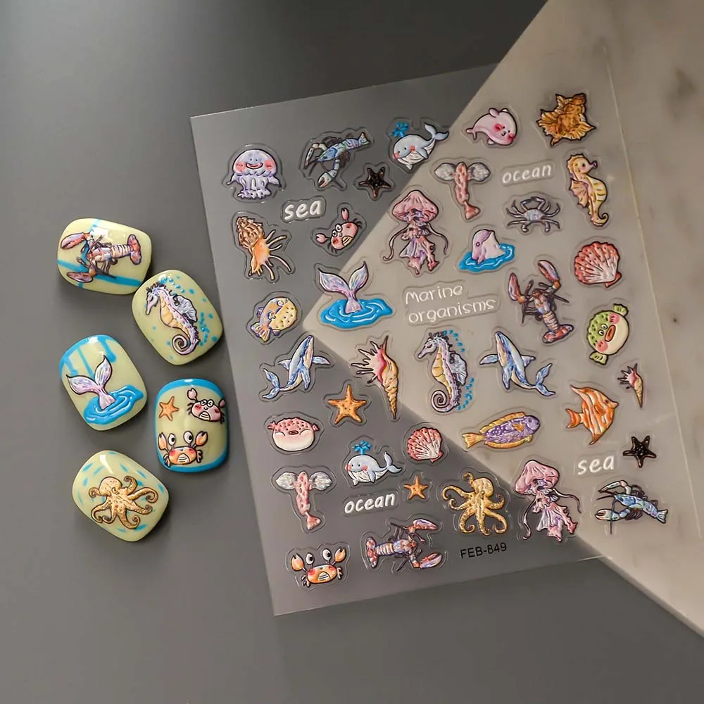 Наклейки для ногтей в виде ракушек звезд дельфинов морской медузы желе переводки
