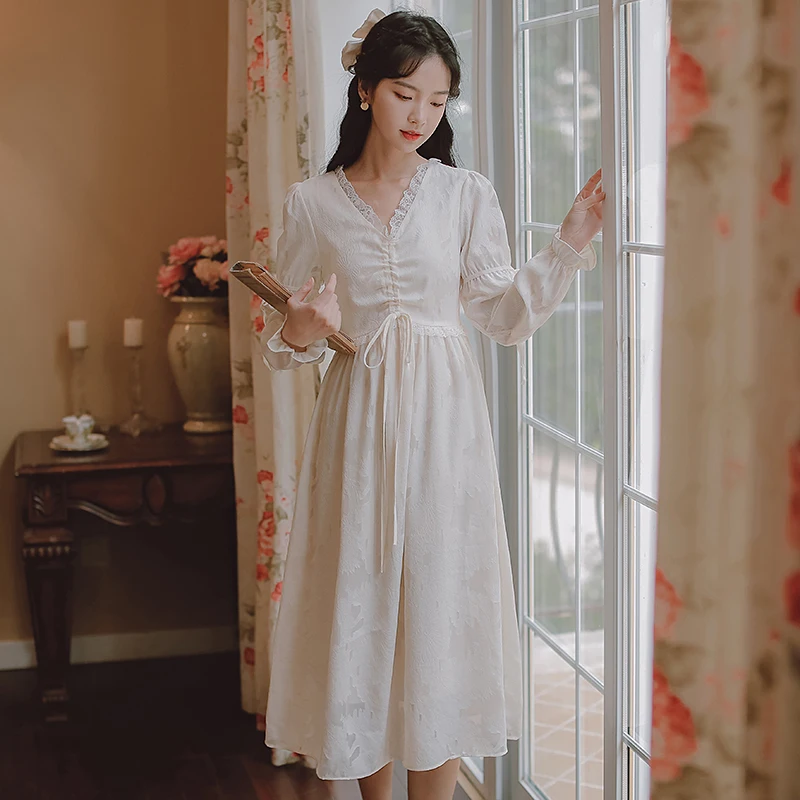 

Chiffon Women's Long Dress Bohemia Summer 2022 Solid Elegant Long Sleeves Korean Female Clothing Edible Tree Fungus
