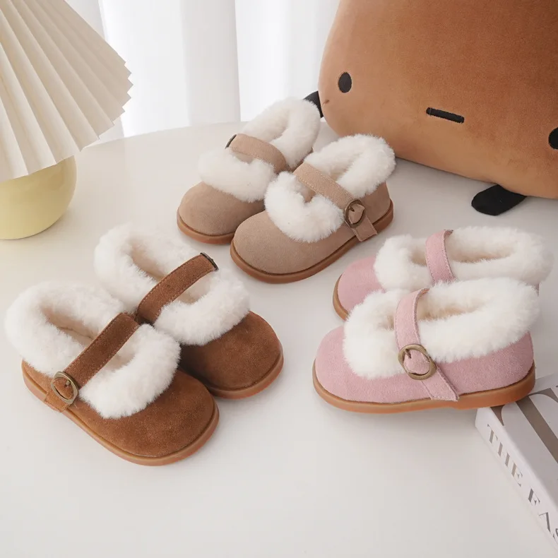 

Retro Korean Version of The Velvet Children's Shoes British Cotton Leather Girls' Casual Shoes Winter Boys Out Warm Shoes