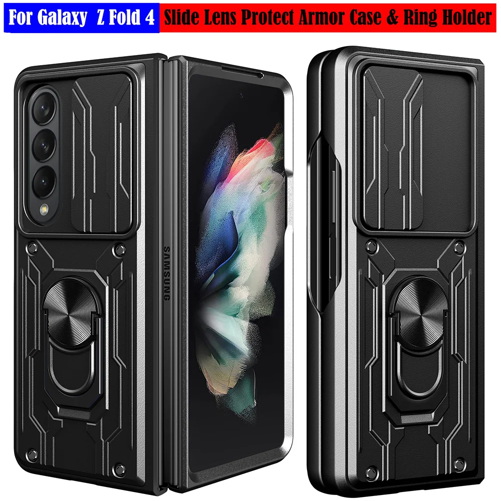

Slide Lens Protect Funda for Samsung Galaxy Z Fold 4 5G Case for Galaxy Z Fold 4 Armor Case with Magnetic Ring Kickstand Case