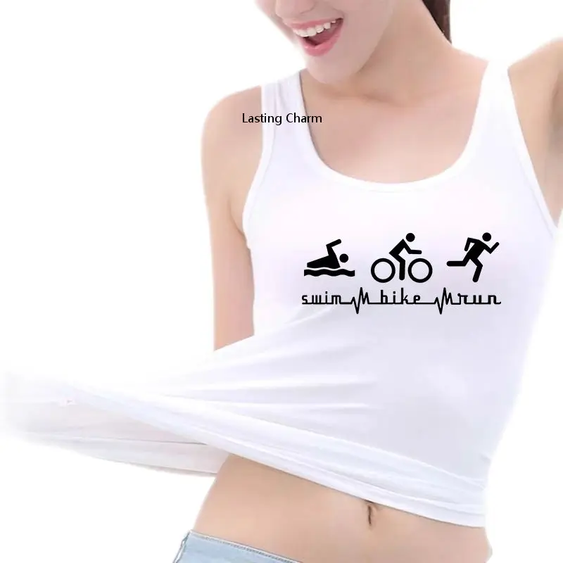 

Triathlon Swim Bike Run Pattern Breathable Slim Fit Tank Top Women Yoga Sports Workout Sleeveless Tops Gym Vest Triathlete Gift