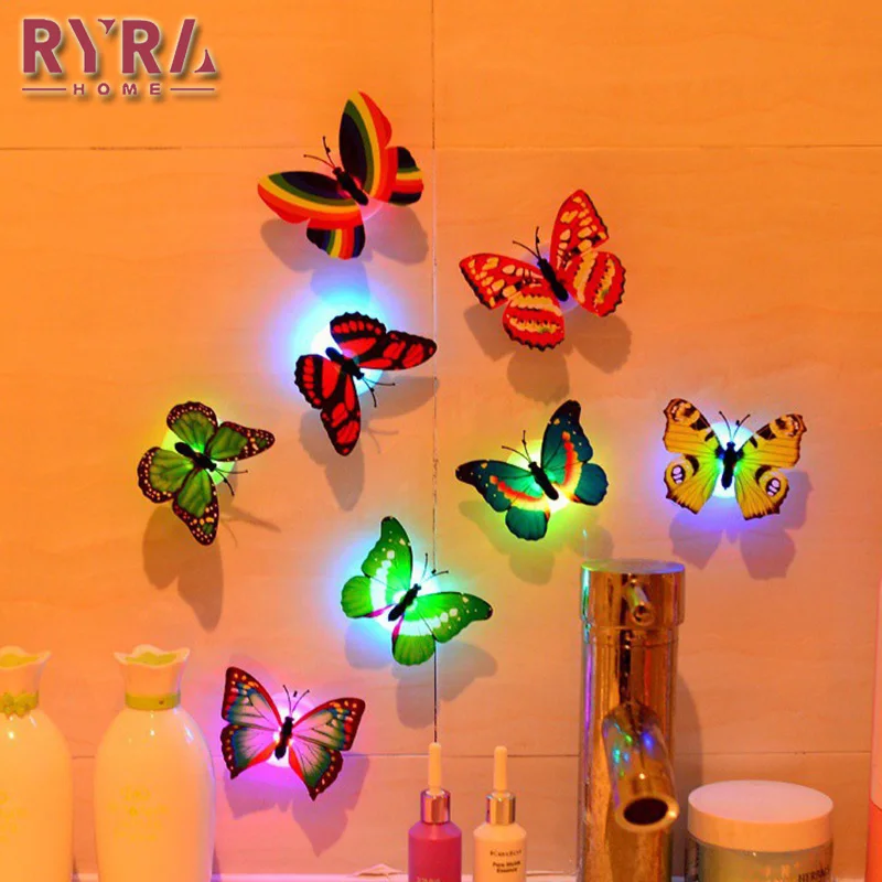 

3D Colorful Changing Butterfly Night Light LED Stickable Wall Sticker Light Decor Atmosphere Lamp DIY Home Decoration Supplies