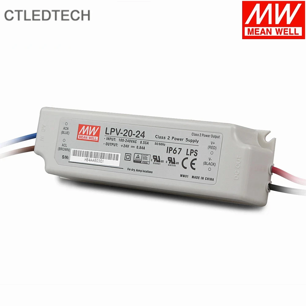 Миниатюрный блок питания Mean Well LPV-20-12, DC5V15W12V15V24V20W, IP67, класс 2, постоянный источник питания для светодиодных лент.
