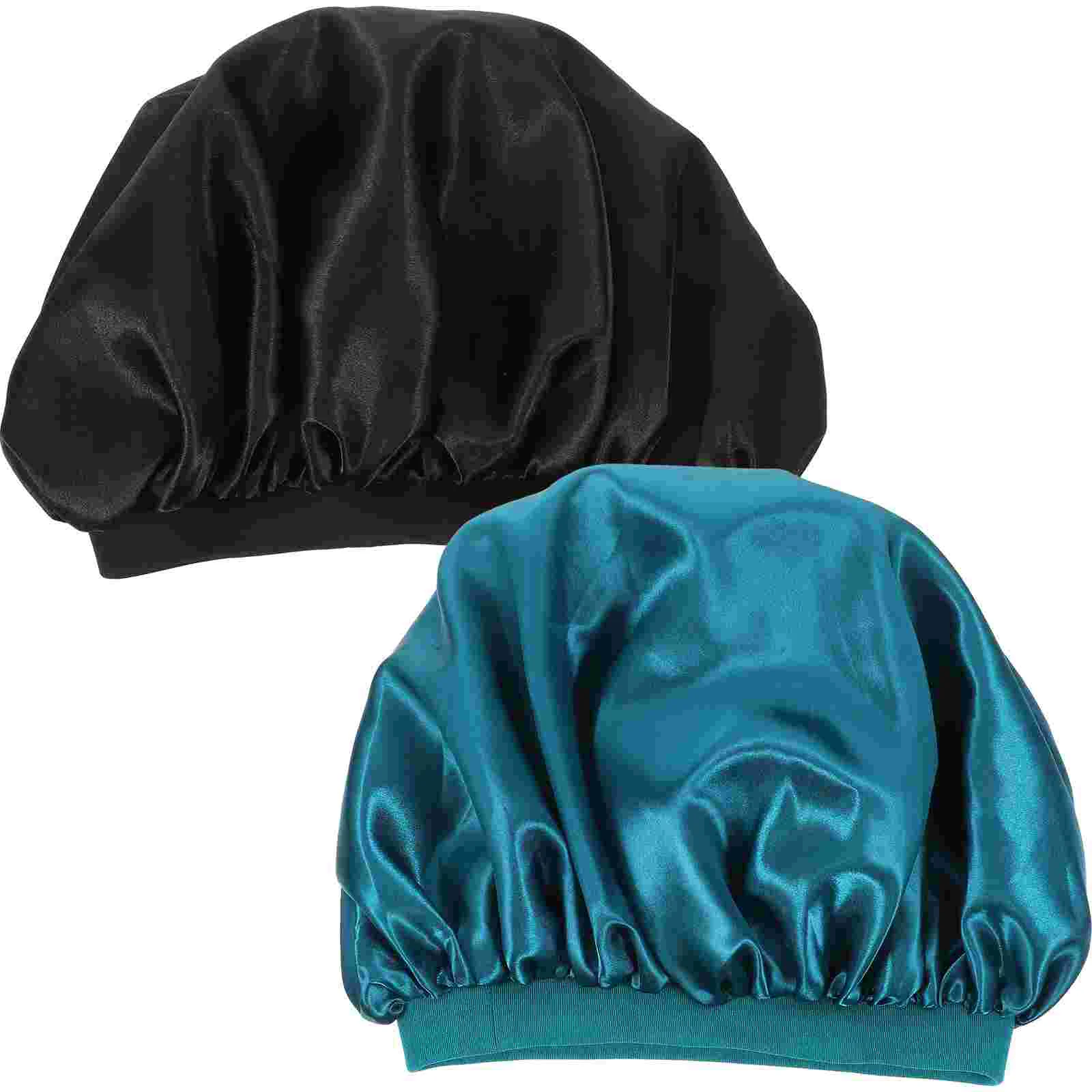 

2 Pcs Wide-brimmed Curly Hair Sleeping Fluffy Hat Adjustable Elastic Silk Bonnet Decorative