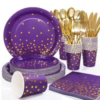 purple gold wave point quality disposable tableware plate pennant girl holiday birthday party decoration festive party supplies
