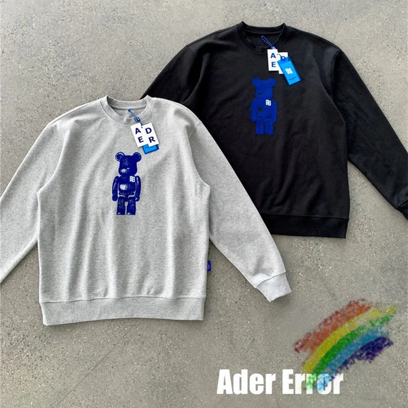 

Flocking ADER ERROR Sweatshirts Men Women 1:1 High Quality Blue Cartoon Bear Adererror Crewneck Cooperation Hoodie