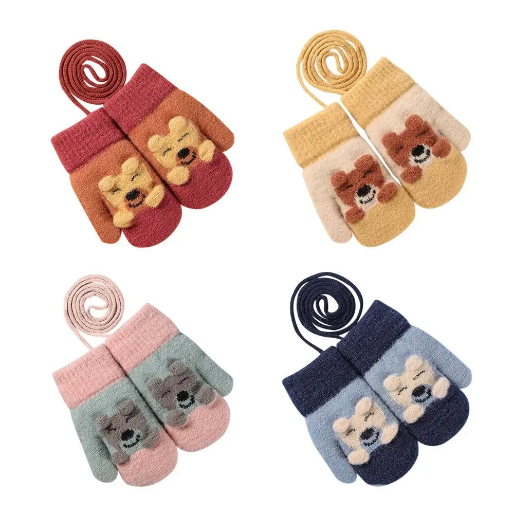 

Cute Outdoor Thickened Windproof Children Gloves Hanging Neck Mittens Cartoon Bear Gloves Warm Gloves