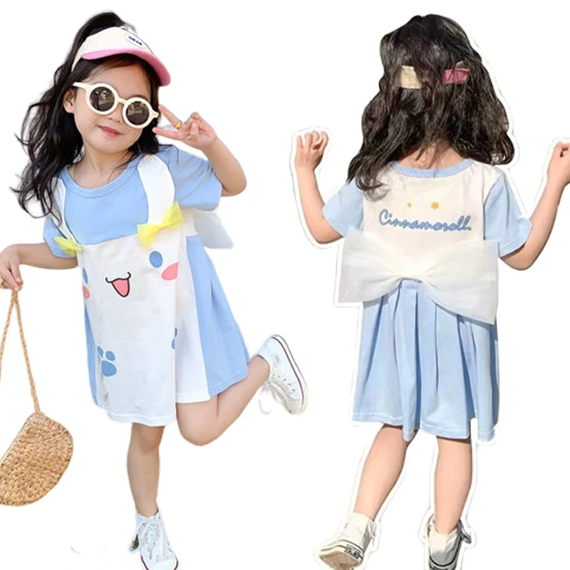 

Sanrios Cinnamoroll Children's Cotton Dress Anime Cute Cartoon Short-sleeved T-shirt Skirt Kawai Skin-friendly Breathable Fabric