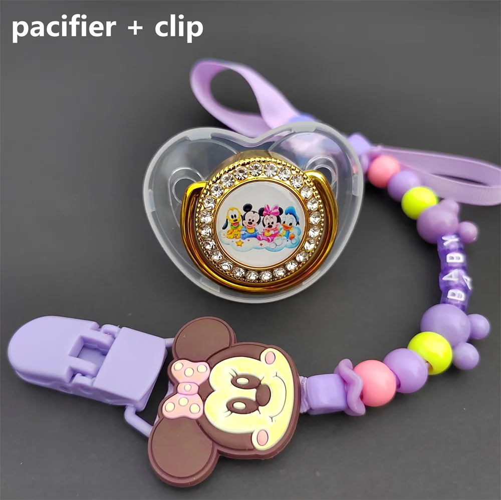 

Luxury Baby Pacifier Mickey Mouse Minnie Bling Pacifier Rhinestone Shiny Pacifier Clip No BPA Boys Girls Fake Pacifiers Christma