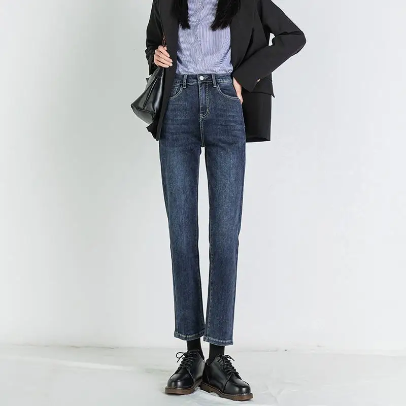 

Jeans Women's 2022 Autumn New High Waist Slim Straight Leg Pants