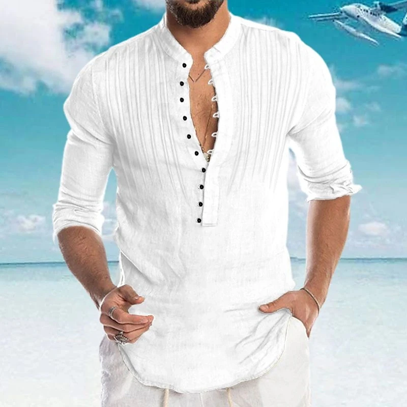 

2023 Spring and Autumn 100%Cotton Linen Hot Sale Men's Long-Sleeved Shirts Solid Color Casual Style Plus Size