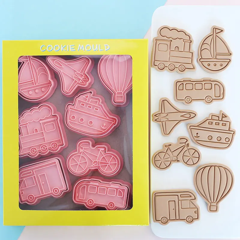 

8 Pcs/Set DIY Cartoon Ship Biscuit Mould Transportation Cookie Cutters Plastic Baking Mould Cookie Tools Cake Decorating Tools