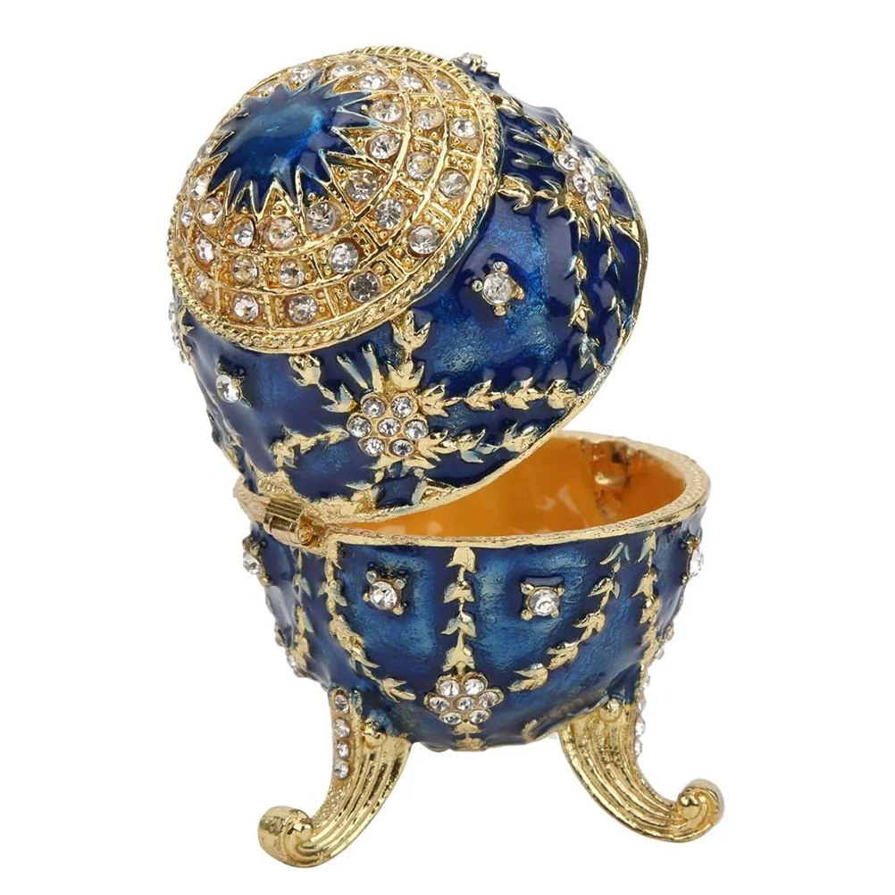 Case Box Organizer Trinket Jewelry Egg Treasure Holder Storage Necklace Enameled Fake Figurine Metalring Faux 