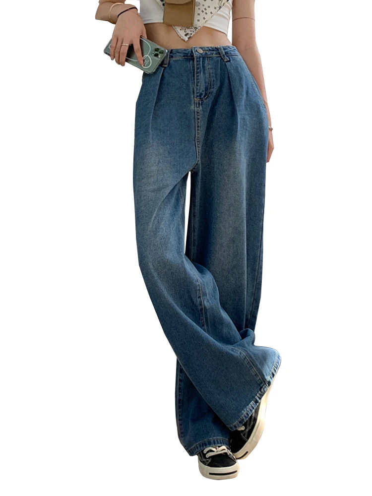 

Wide-leg Denim women's spring autumn jeans loose Vintage straight-leg pants high waist slimming pants ins mopping pants trousers