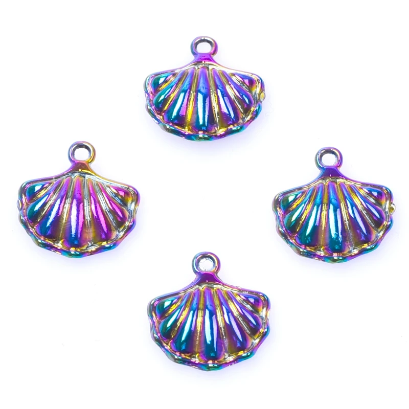 

10PCS Alloy Scalloped Shells Charms Pendant Accessory Rainbow Color For Jewelry Making Necklace Earring Metal Bulk Wholesale