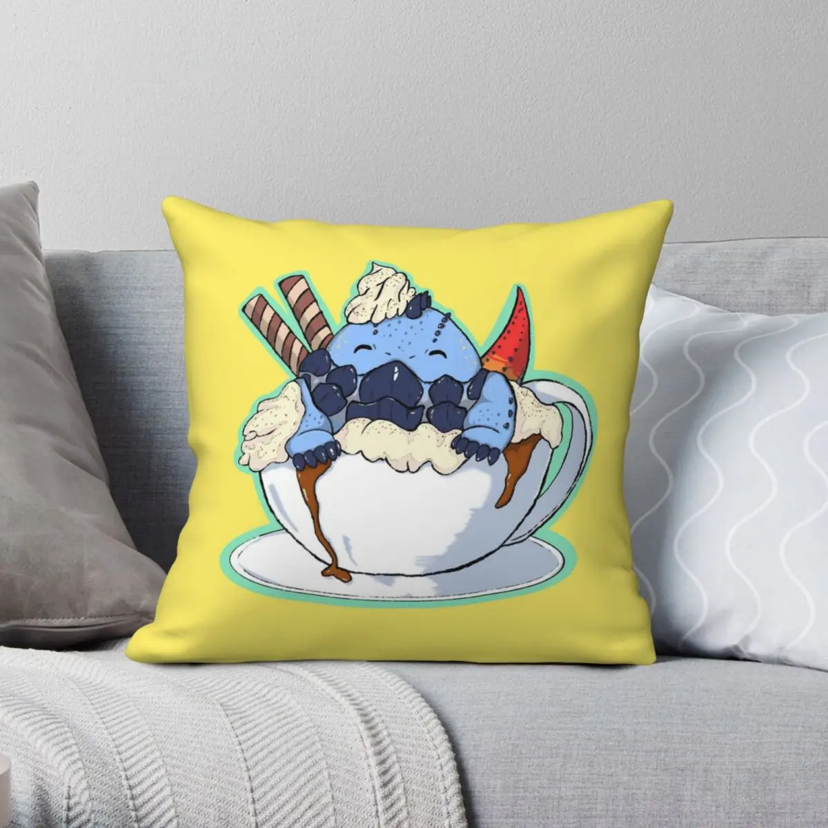 

Dodogama Ccino Square Pillowcase Polyester Linen Velvet Printed Zip Decor Pillow Case Car Cushion Cover