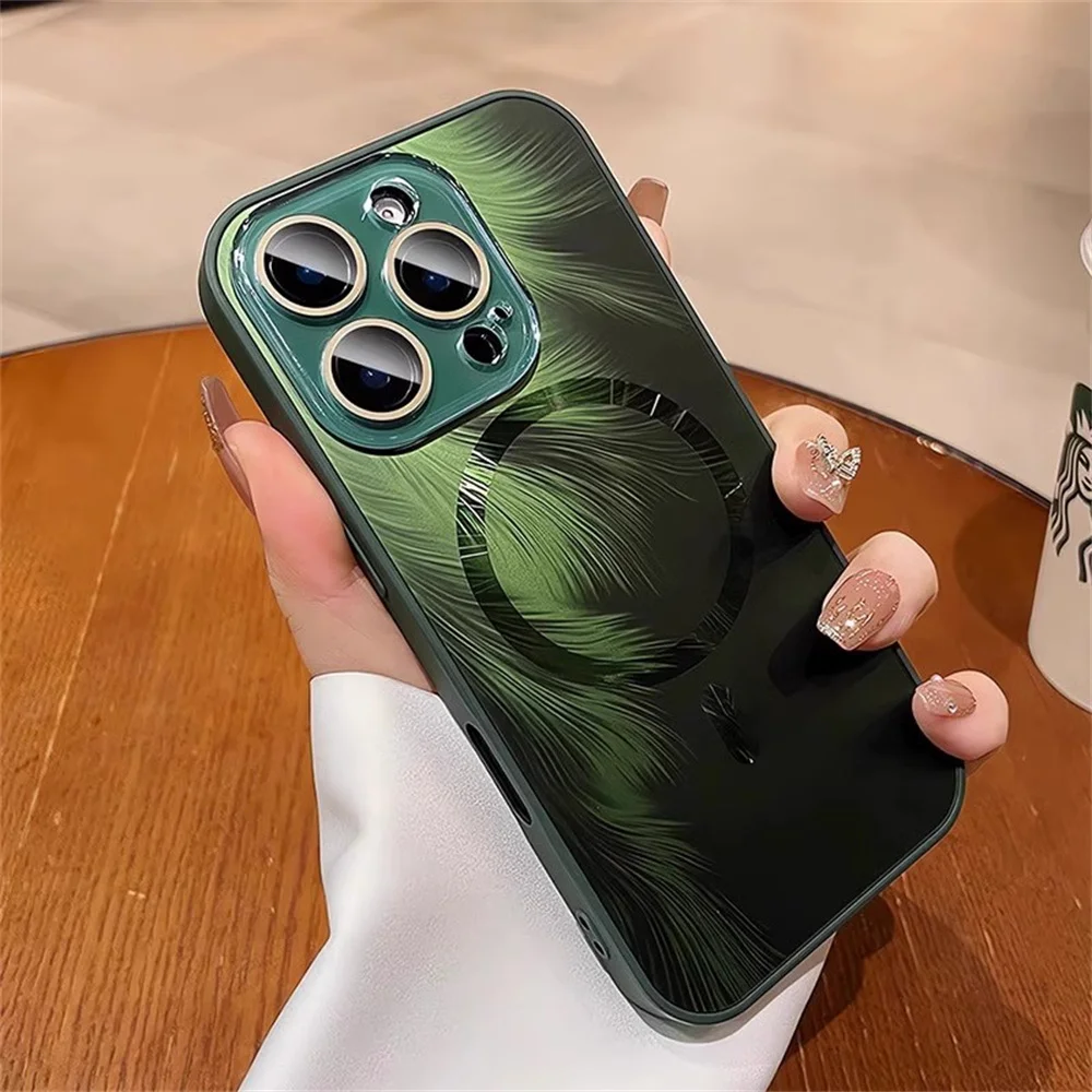 Ослепительный магнитный чехол для телефона Magsafe с блестящим перьями iPhone 16 15 14 13 12