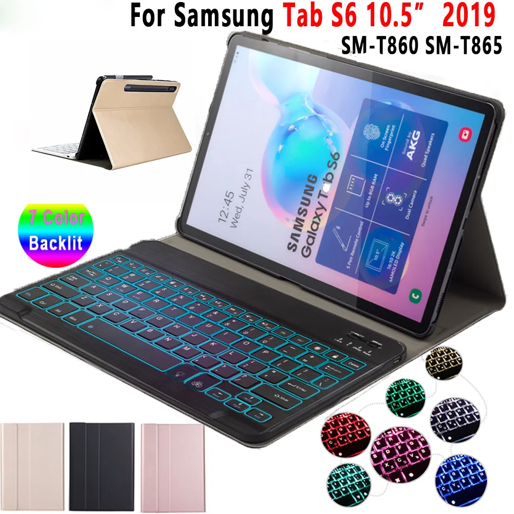 

Чехол с клавиатурой для Samsung Galaxy Tab S6 10,5 дюйма, искусственная кожа 2019, умный чехол со съемной клавиатурой и подставкой для планшета