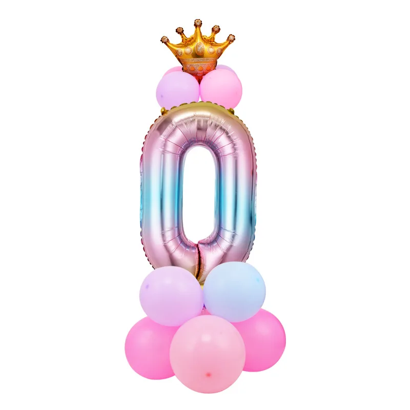 

0-9 Birthday 32 Inch Digital Balloon Column Baby Full Moon One Year Old Layout Road Balloon Party Decoration Crown Aluminum Film