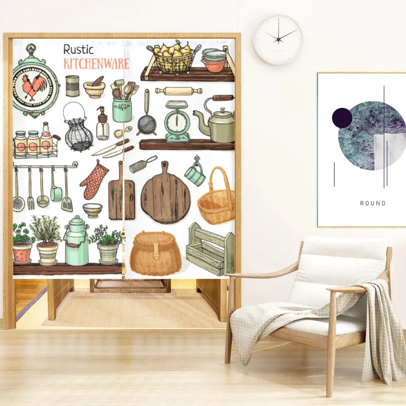 

Creative Printing Polyester Door Curtain Bedroom Cloth Kitchen Anti-oil Fume Partition Curtain Studios Toilet Hanging Curtain