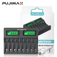 PUJIMAX 8-Slot Battery Charger With LCD Display Smart Intelligent For AA/AAA NiCd NiMh Rechargeable Batteries aa aaa Charger