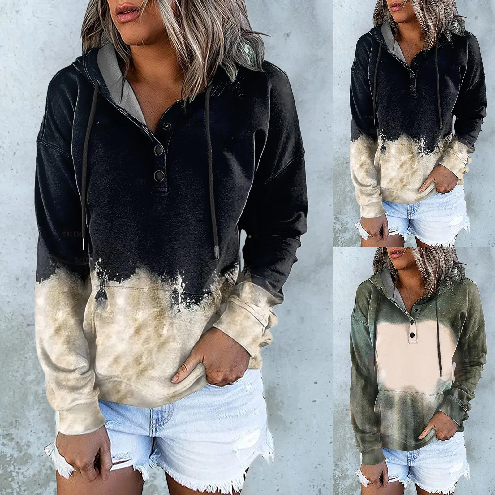 

Милые свитшоты, женские свитшоты с графическим рисунком, женские свитшоты с круглым вырезом и капюшоном, милые свитшоты на пуговицах с кули...