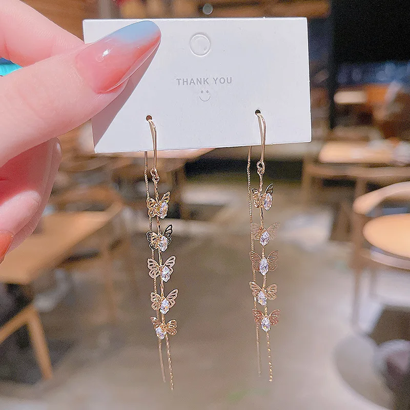 

2022 New S925 Silvers Long Tassel Butterfly Dangle Earrings Ins Style Fashion Female Exquisite Earrings Jewellery for Women