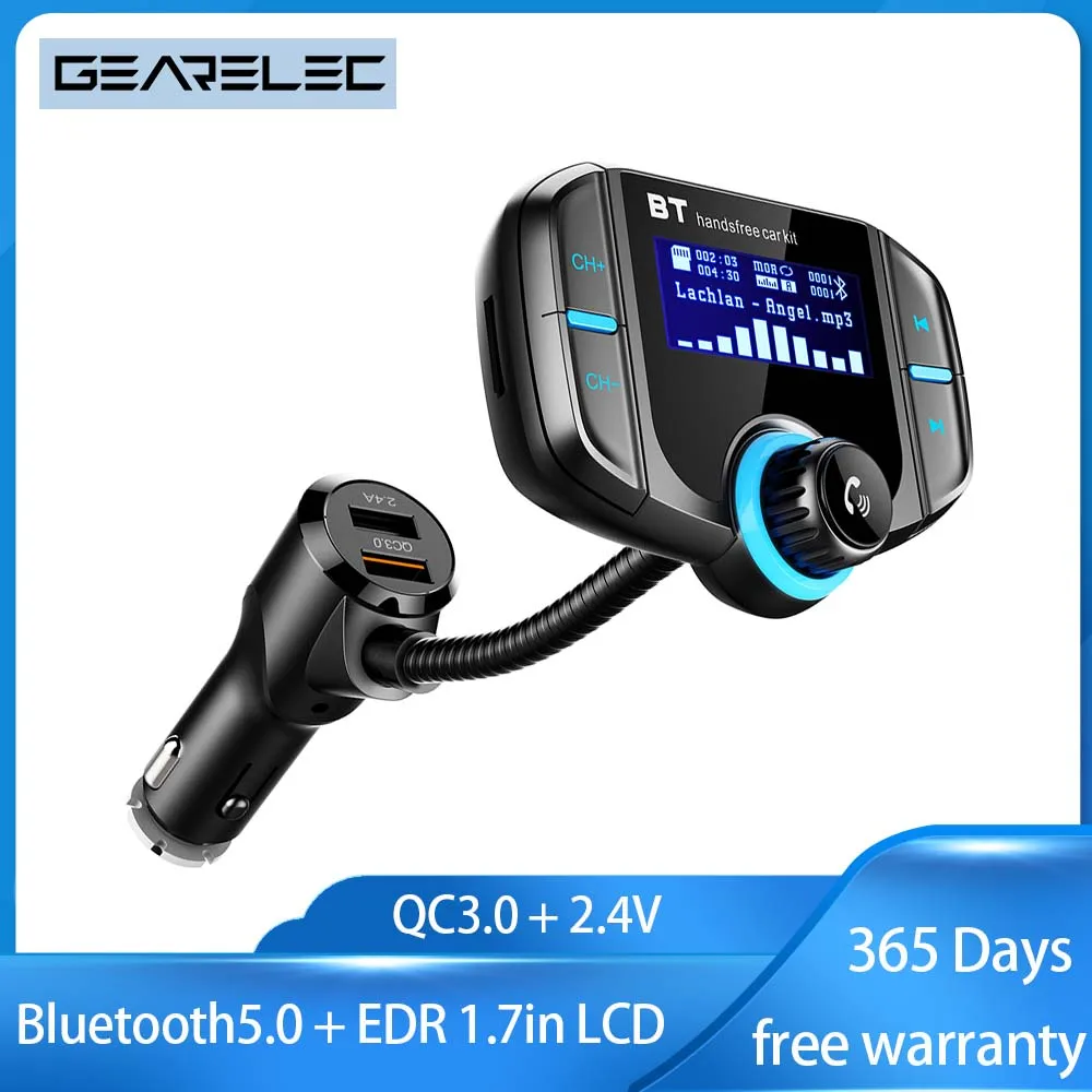 

Автомобильный FM-передатчик, Bluetooth совместимый с 5,0 QC 3.0A, автомобильное зарядное устройство USB, AUX, гарнитура, беспроводной комплект, автомобил...