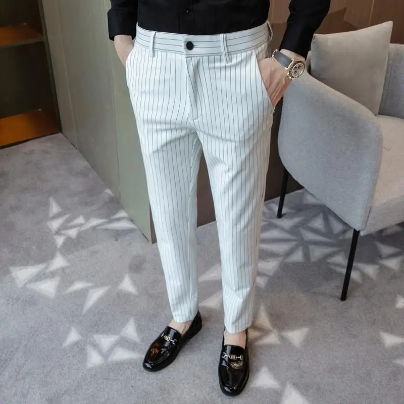 

Spring Autumn Men‘s Suit Pants Slim Business Office Elastic Waist Classic Korean Straight Leg Suit Trousers Clothing Male C04