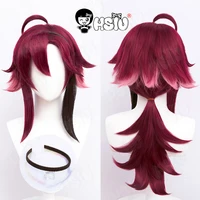 shikanoin heizou cosplay wig game genshin impact cosplay hsiu dark red short hair synthetic wigfree wig cap genshin impact wig