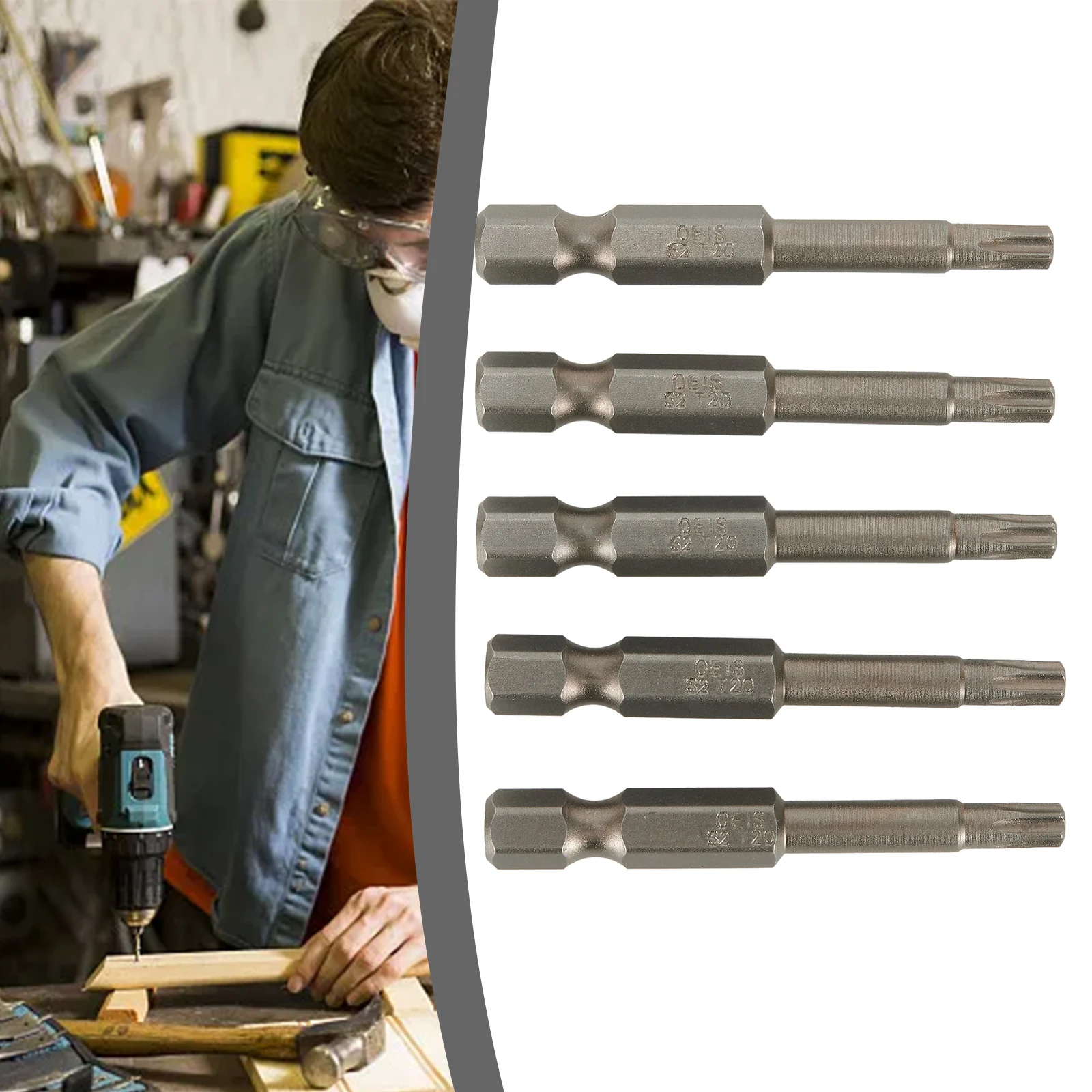 

5pcs T20 50mm Long Torx Screwdriver Insert Bits Tool Drill Bits Hex Shank Magnetic Screwdriver Torx Screwdriver Bits