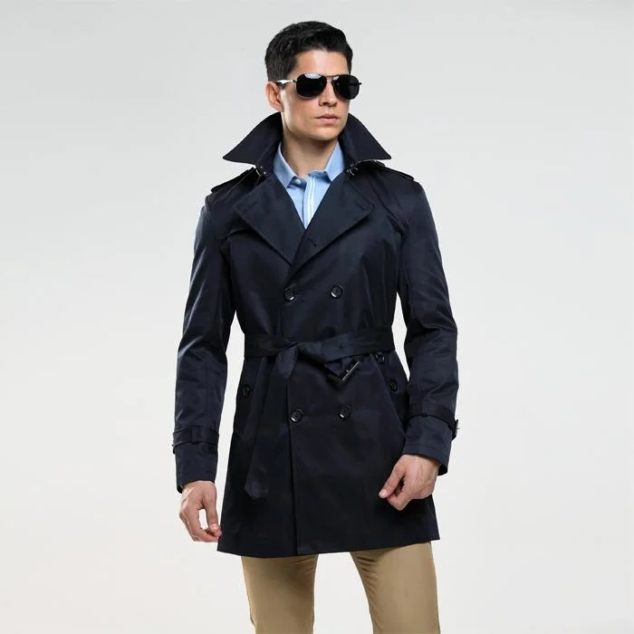 

Fashion Double Breasted Male Design Slim Fit Business Casual Outerwear Plus Size Customized Coat Trench Cheap