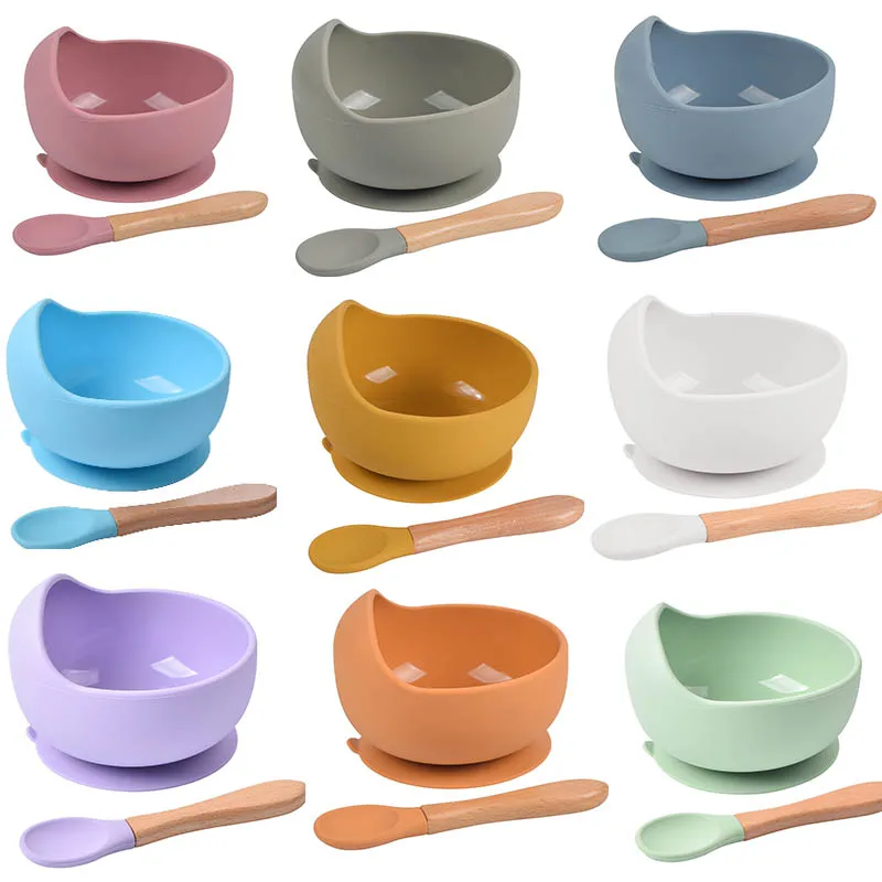 

1set Silicone Baby Feeding Bowl Tableware Waterproof Spoon Non-Slip Crockery BPA Free Silicone Dishes for Baby Bowl Baby Plate