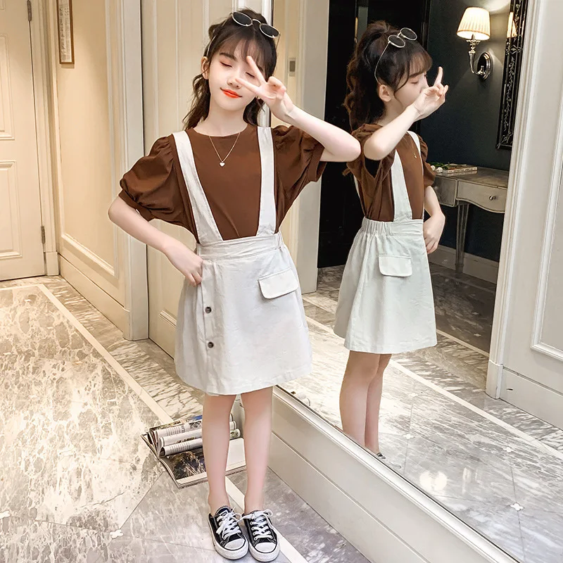 

Children Summer Girls Short Sleeve Set Outfits for Kids Baby Girls T Shirt Slip Skirt 2Pcs Kids Clothes 4 5 6 8 10 12 Years