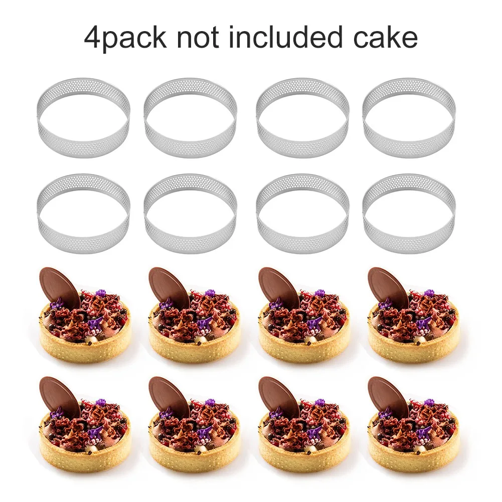 

4Pcs Oval Muffin Tart Rings Stainless Steel Porous Tart Ring Perforated Cake Mousse Mold Cookies Cutter Pastry Quiche Mold Tool