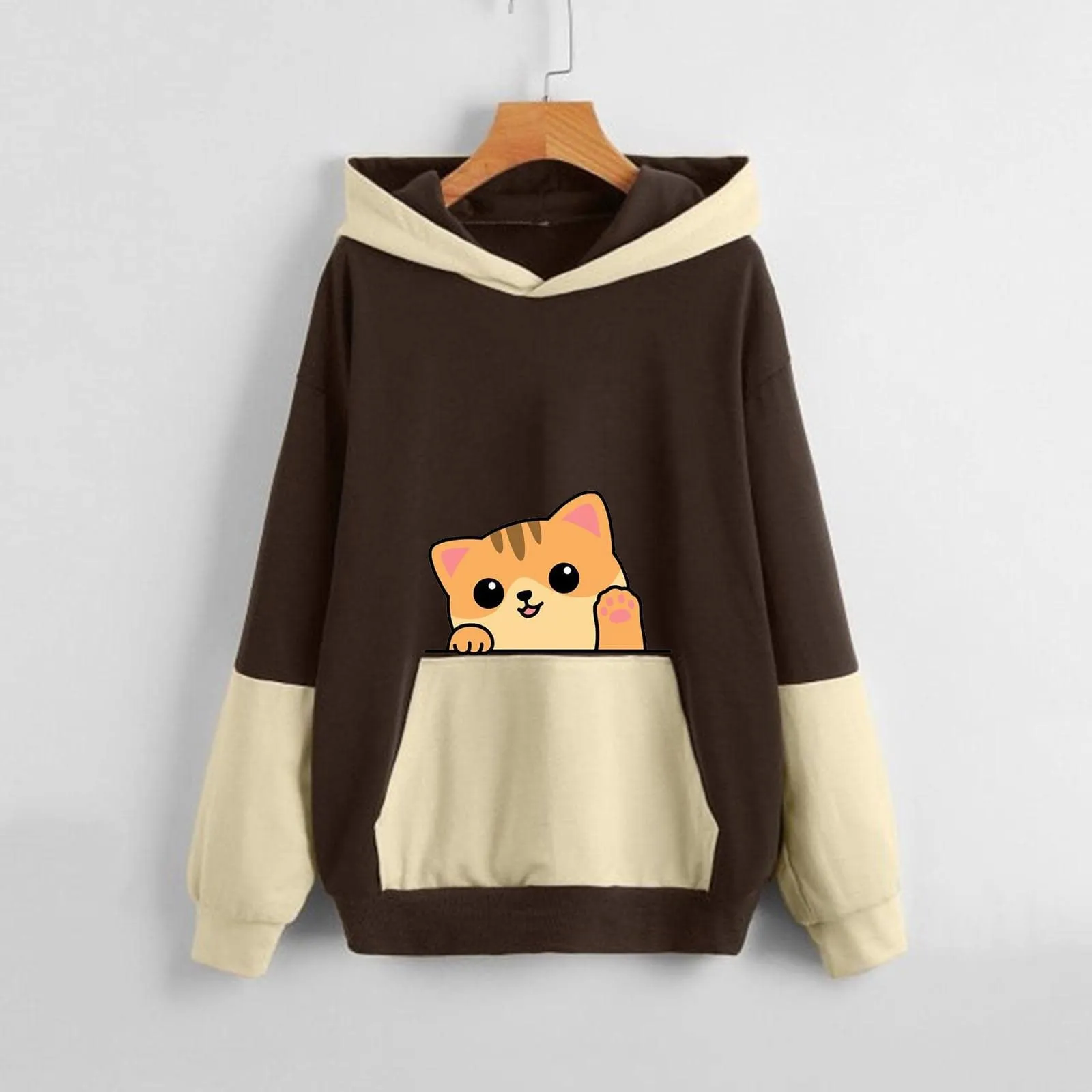 

Tall Womens Hoodies Cute Cat Printed Hoodies Fall Sweaters For Women Teens Kawaii Pullover Hooded Ladies Long Sleeve Sweatshirt