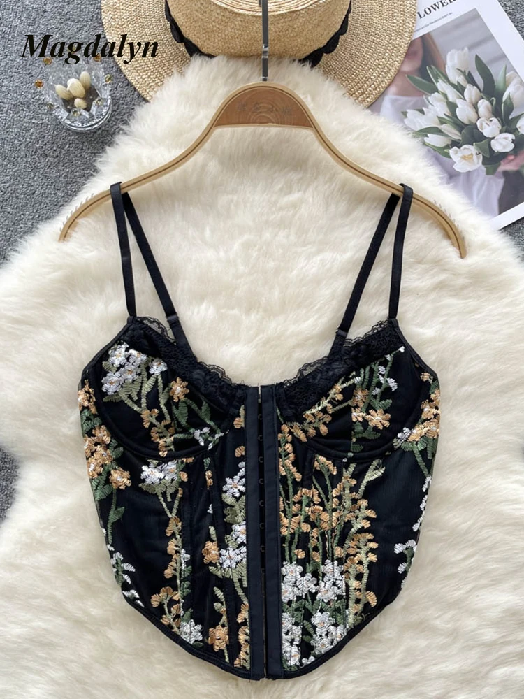 

Magdalyn Women Embroidered Floral Summer Camisole Streetwear Vintage Party Lace Patchwork Tops Beach Sexy Slim Irregular Camis