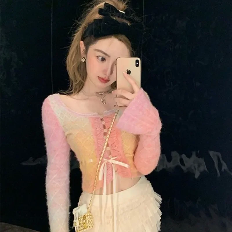 Кардиган женский шикарный Howsweet короткие свитера вязаные женские на шнуровке с