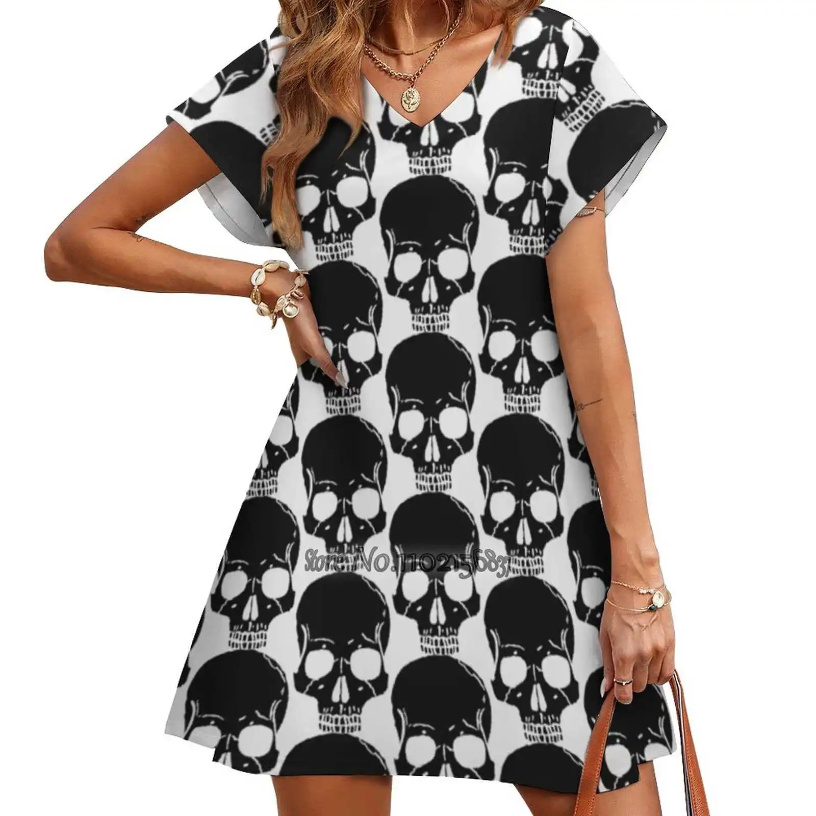 

Юбка с коротким рукавом и V-образным вырезом, в Корейском стиле