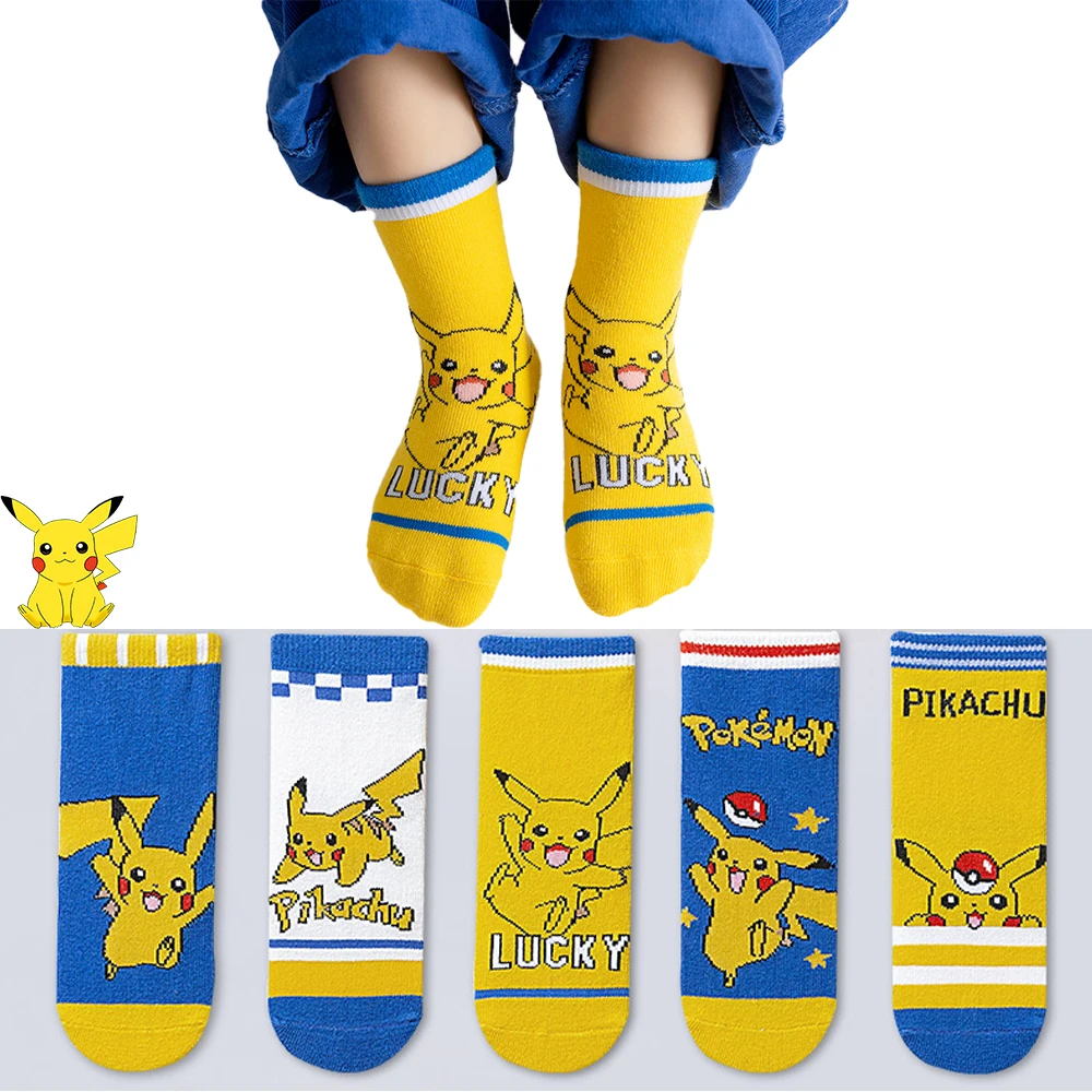 

5Pairs Pokemon Pikachu Children Short Socks Anime Dinosaur Print Cute Comfortable Sox Kids Clothes for Boys Girls Baby Cotton