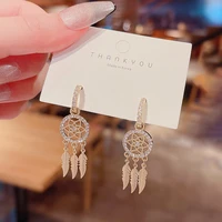 geometric tassel diamond super flash mesh personality design womens earrings 2022japan and south korea trend s925 silver needle