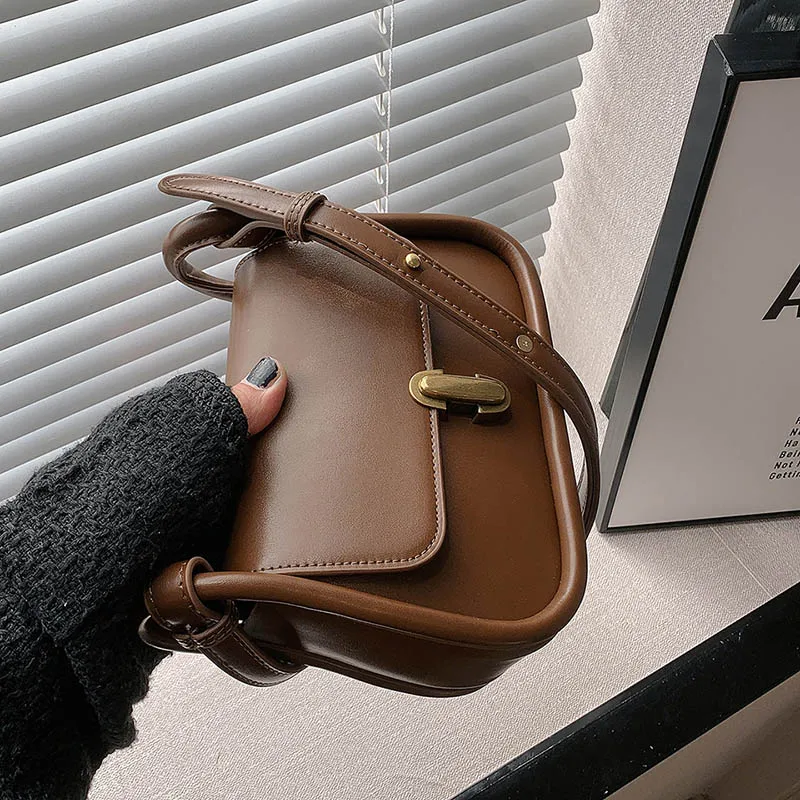 

Small Solid Leather Crossbody Bags for Women 2023 Trend Brand Purses and Handbags Women's Vintage Shoulder Bags Lady Tote Bag