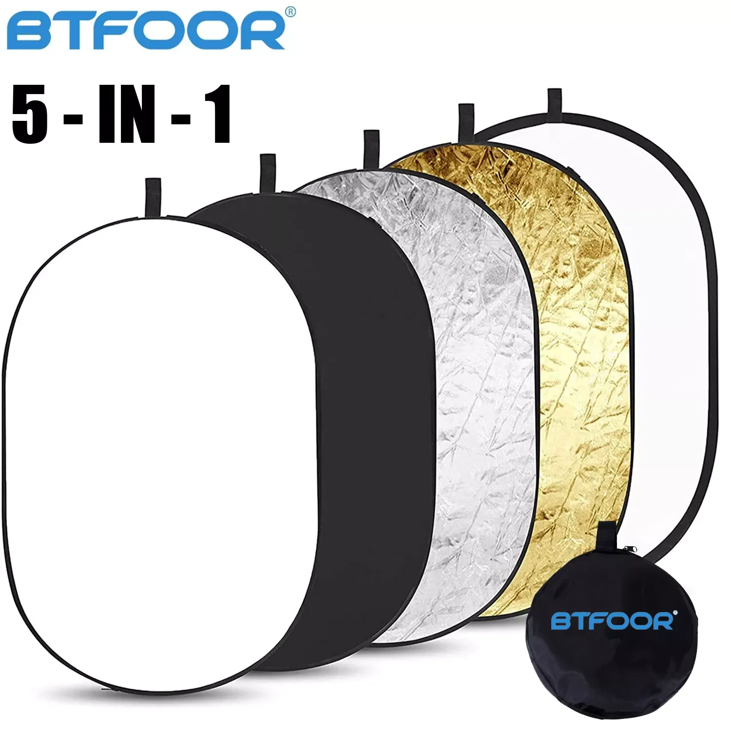 

24"x35" 60x90cm 5in1 Oval Reflector Photography Collapsible Portable Light Diffuser Photo Multi Color 90x120 100x150 1