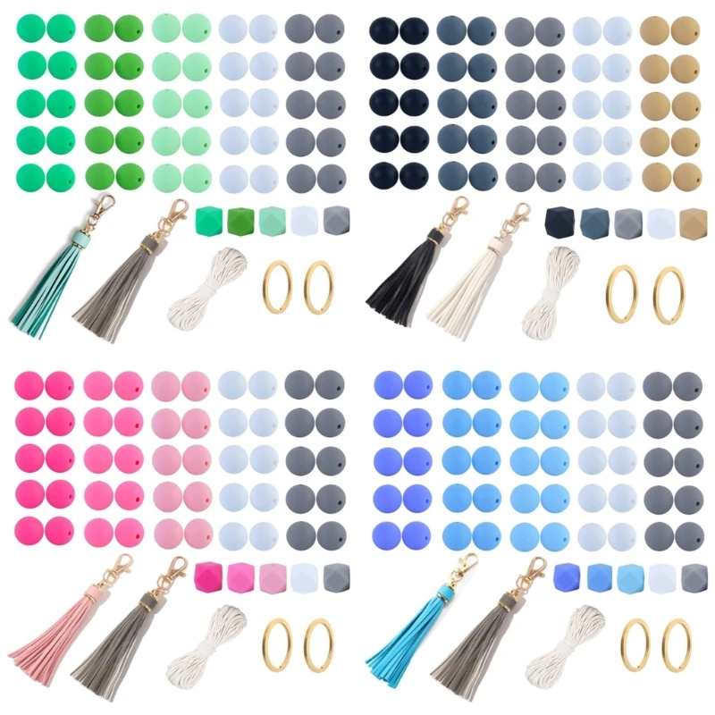 

H37A 55Pcs Silicone Beads Making Kits for Bracelet Car Keychain Accessory DIY Set