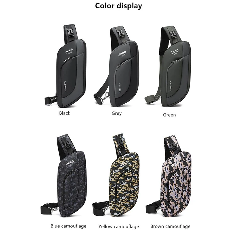 JEEP BULUO Sling Travel Bag Hot Sale Waterproof Casual Chest Bag Male Crossbody Fashion Shoulder Trend Black Messenger