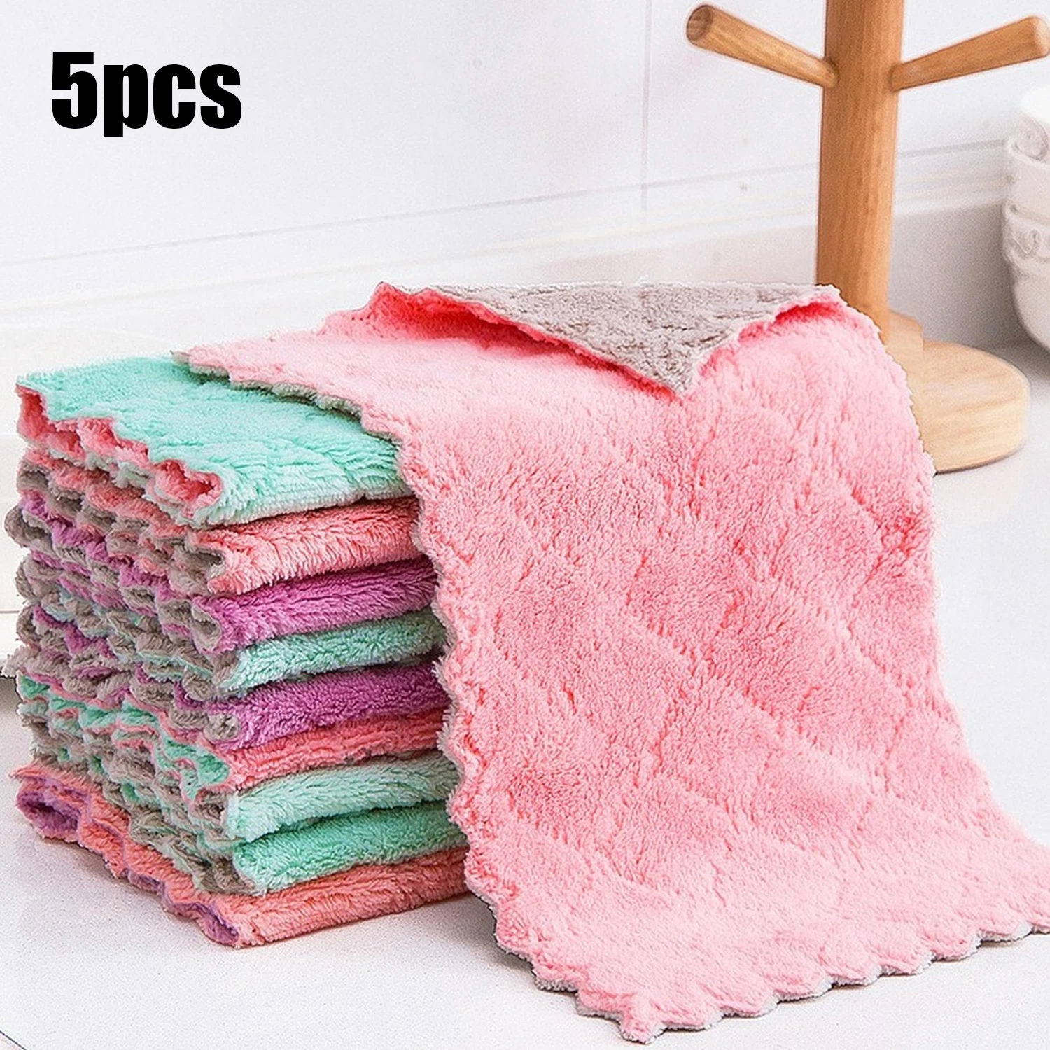 

5pcs Household Kitchen Cleaning Towel Absorbent Washing Microfiber Cleaning Cloth Home Kitchen Gadgets Super Dish Cloth New