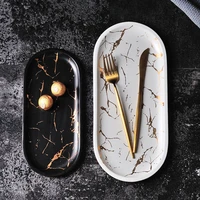 marble glazed golden pattern ceramics plate steak plate dishes kitchen tableware sushi plate household tray jewelry plate