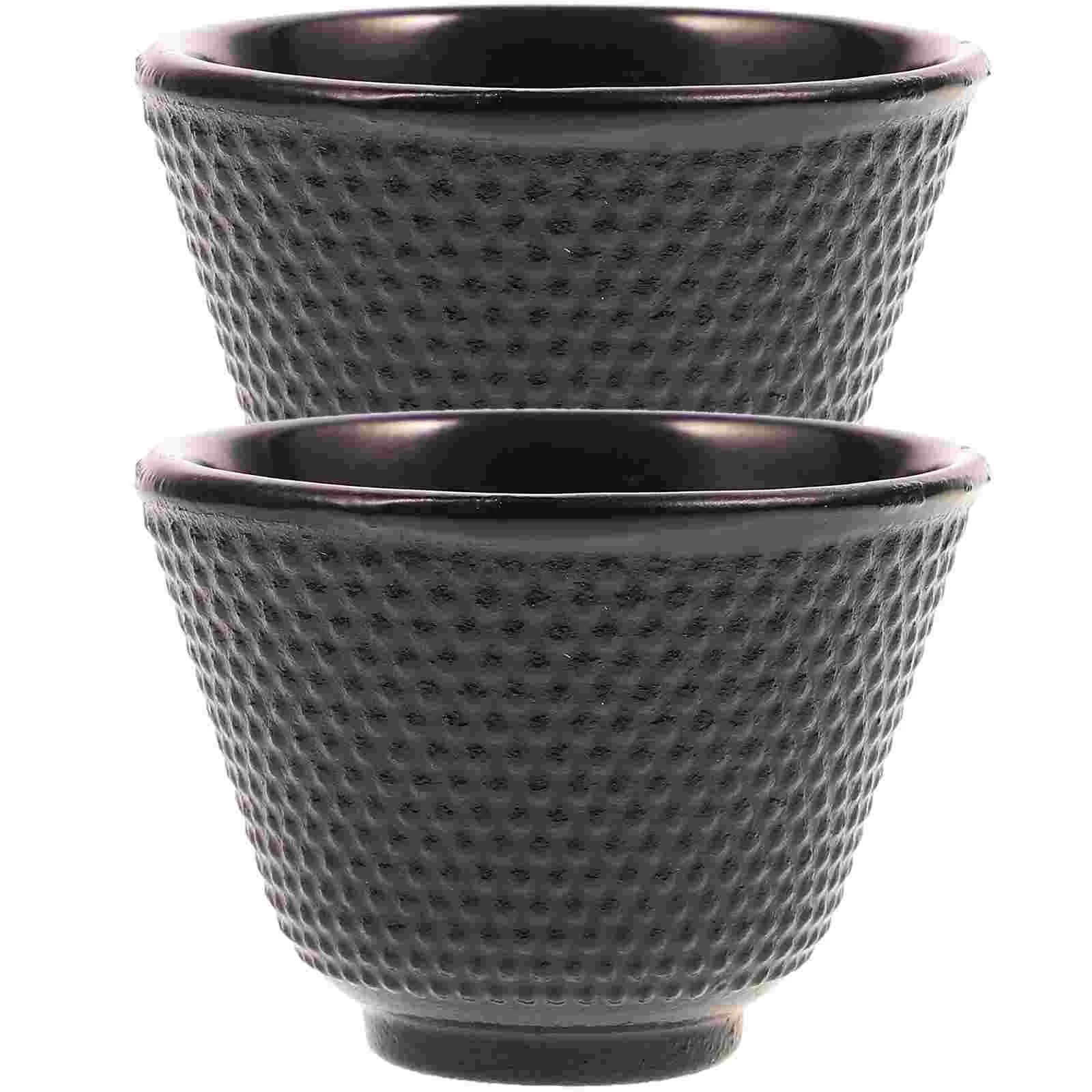 

2 Pcs Cast Iron Teacup Japanese Style Teaware Ceramic Coasters Retro Drinking Glasses Creative Mug