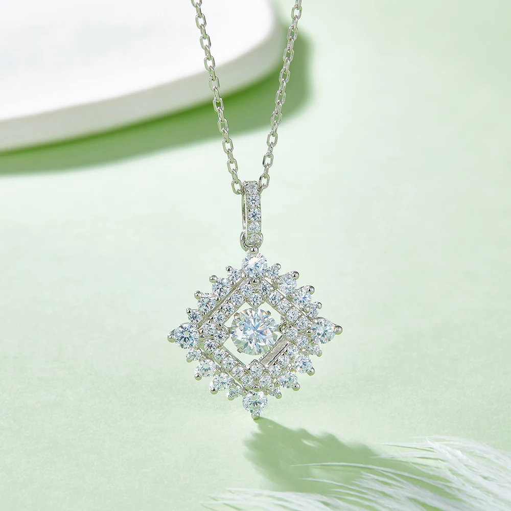 Круглое Ожерелье Из Стерлингового Серебра 925 Пробы С Муассанитом 1 Карат Белое